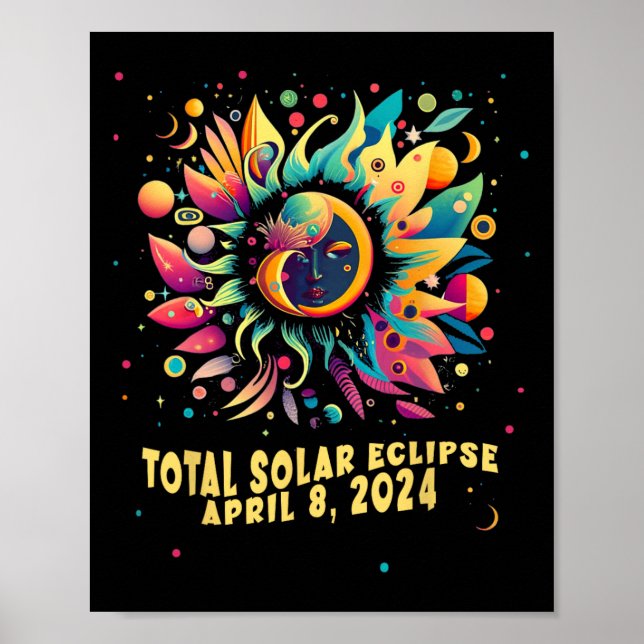 Solar Eclipse totalt april 2024 Hippie Pop Art Poster (Framsidan)