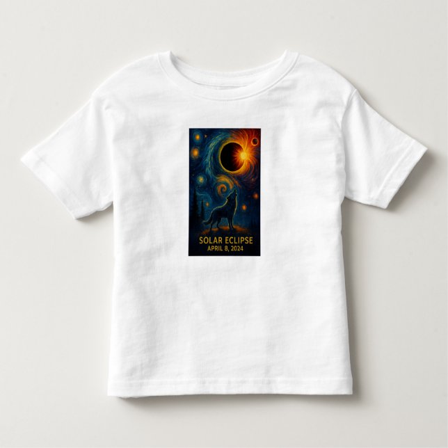 Solar Eclipse Varg Starry Night Wildern T Shirt (Framsida)