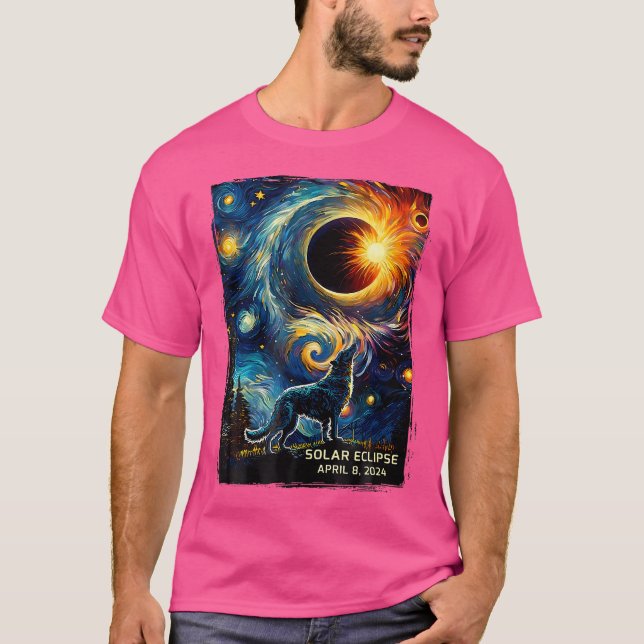 Solar Eclipse Varg Starry Night Wilderness Howling T Shirt (Framsida)