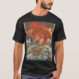 Solar Kitsune Över Vågor T Shirt