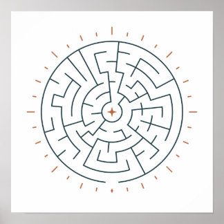 Solar Maze Sol i teal och terrakotta Poster