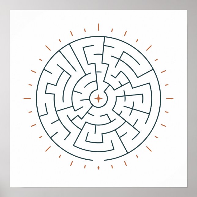 Solar Maze Sol i teal och terrakotta Poster (Framsidan)