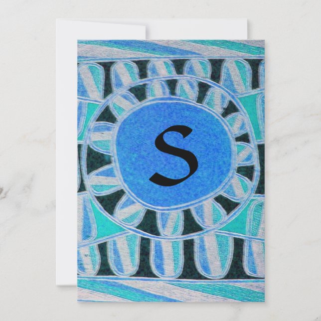 SOLAR MONOGRAM,guld  blå turkos svart vit Inbjudningar (Framsida)