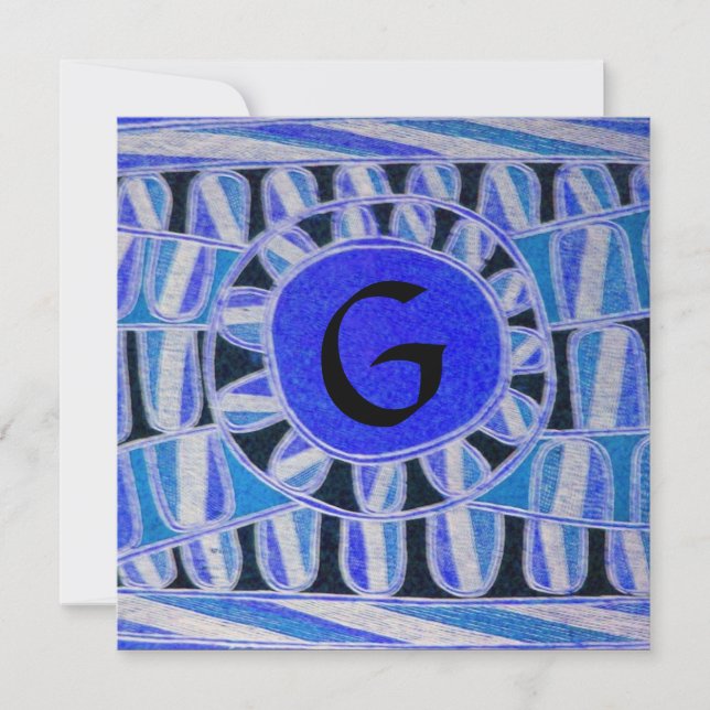 SOLAR MONOGRAM,ljus blå turkos svart vit Inbjudningar (Framsida)