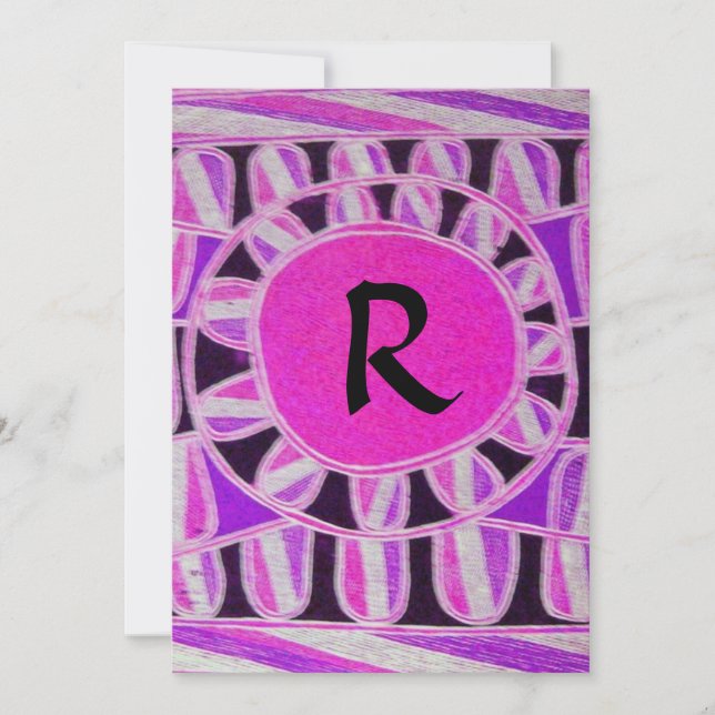SOLAR MONOGRAM,ljus rosa violett svart vit Inbjudningar (Framsida)