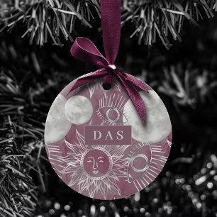 Solar Mystique   Rosa Silver Måne Stars Sol Öga Julgransprydnad Keramik