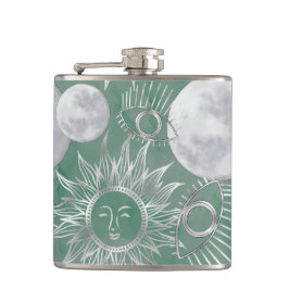 Solar Mystique | Skuld Grönt Silver Måne Stars Sol Fickplunta