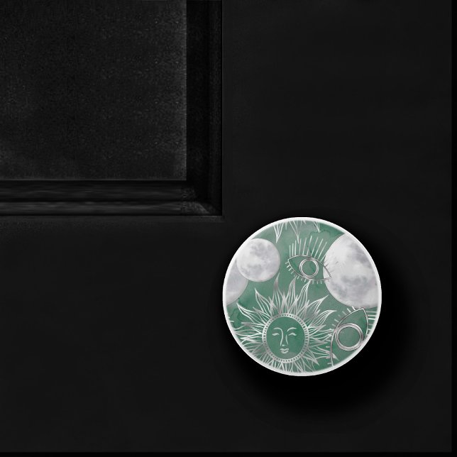 Solar Mystique | Skuld Grönt Silver Måne Stars Sol Knopp (Skapare uppladdad)