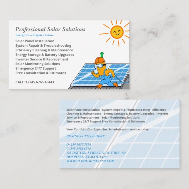 Solar Panel Cleaning & Maintenance Services Visitkort (Fram/baksida)