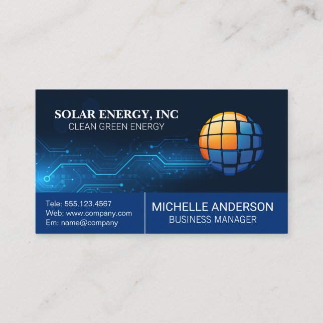 Solar Panel Modern Logo | Tech Background Visitkort (Framsida)