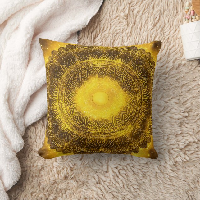 Solar Plexus Chakra Gul Mandala Kudde (Filt)