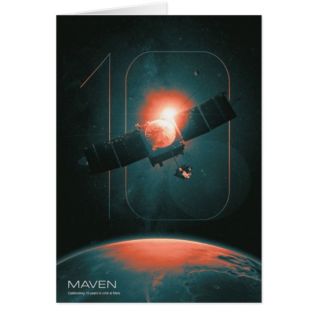 Solar System, 10 år av Maven Mars Satelite Hälsningskort (Framsidan)