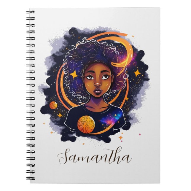 Solar System Afro Woman Anteckningsbok (Framsidan)