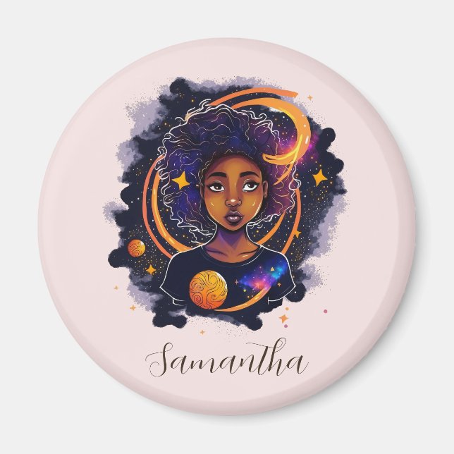 Solar System Afro Woman Magnet (Framsidan)