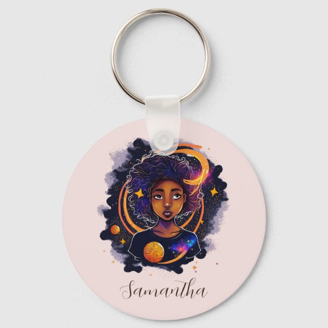 Solar System Afro Woman Nyckelring (Framsida)