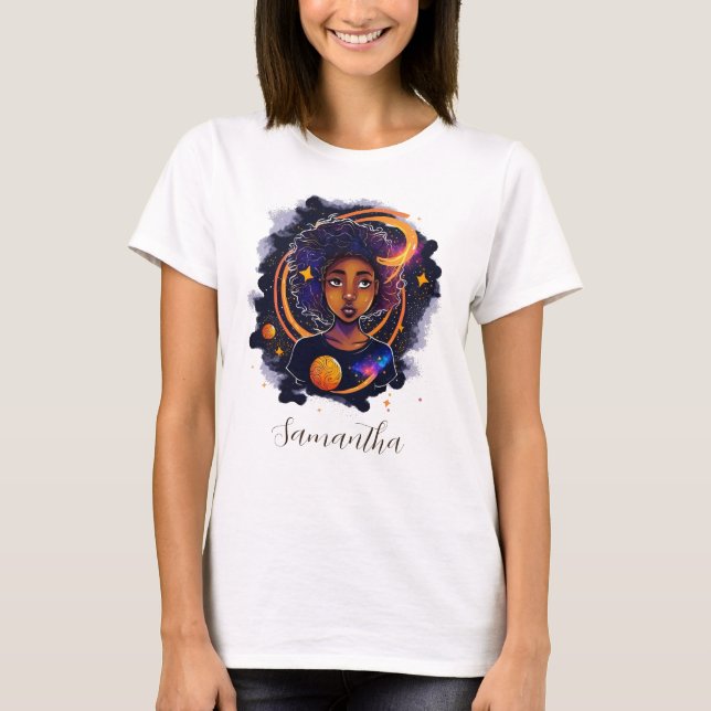 Solar System Afro Woman T Shirt (Framsida)