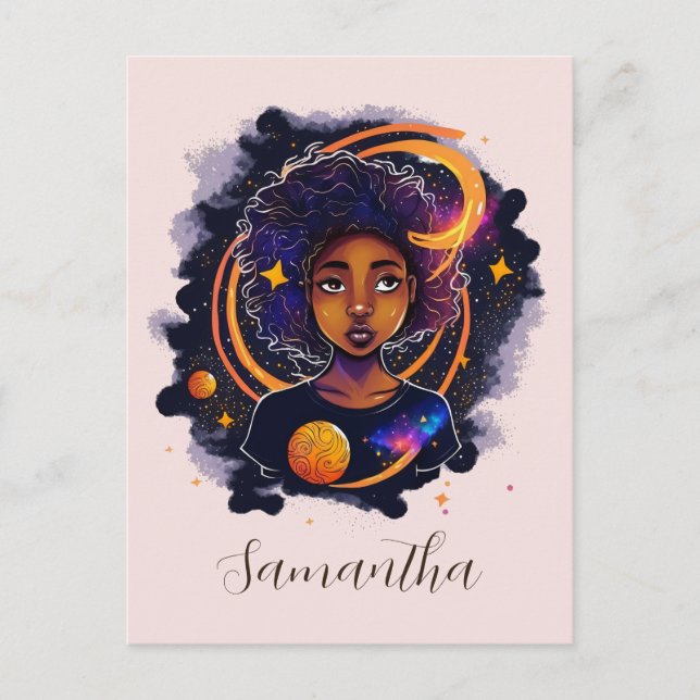 Solar System Afro Woman Vykort (Framsida)