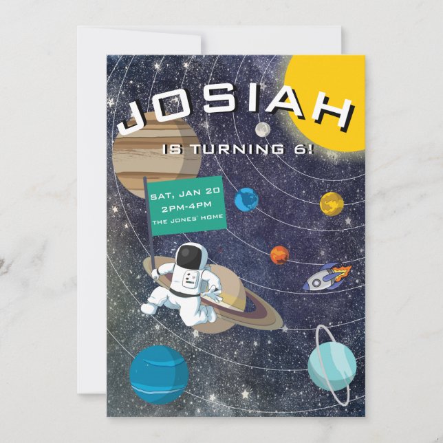 Solar System, Astronaut Födelsedagsfest inbjudan (Framsida)