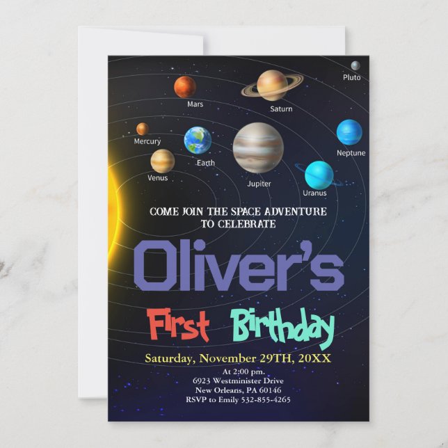 Solar System Birthday, Space, Planets Birthday Inbjudningar (Framsida)
