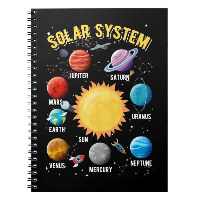 Solar System Boy Girls Cute Planets Astronaut Anteckningsbok (Framsidan)
