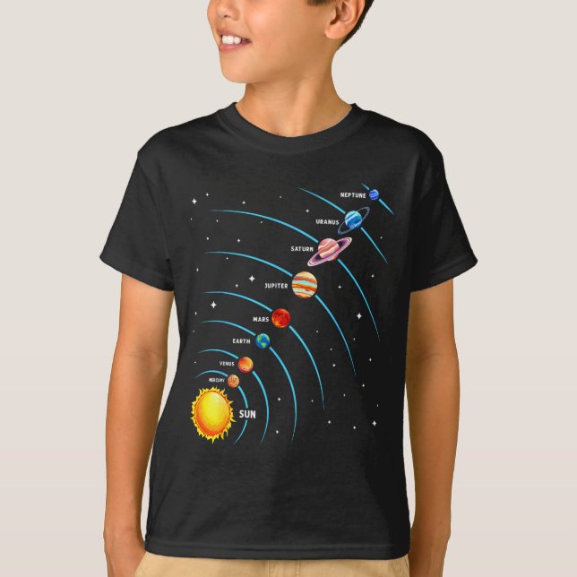Solar System Colorful Space Planets Educational Ki T Shirt (Framsida)