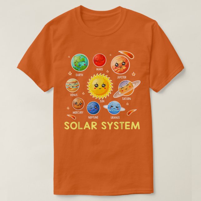 Solar System Cute Ansikte Planet Space Science Boy T Shirt (Design framsida)