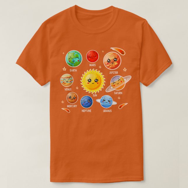 Solar System Cute Ansikte Planet Space Science Boy T Shirt (Design framsida)