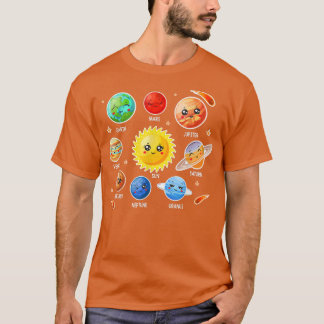 Solar System Cute Ansikte Planet Space Science Boy T Shirt
