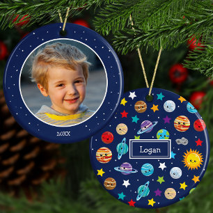 Solar System Mönster för barn med fotojul och foto Julgransprydnad Keramik