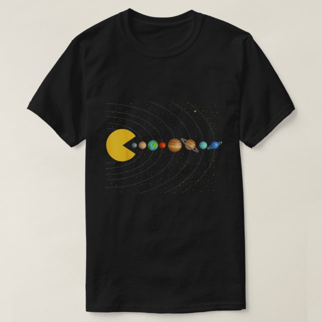 Solar System Pacman | Spelgrafik för space T Shirt (Design framsida)