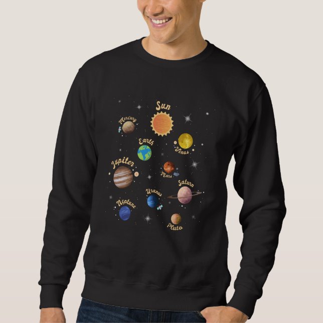 Solar System Planets Kids Knowledge Rymden Lång Ärmad Tröja (Framsida)