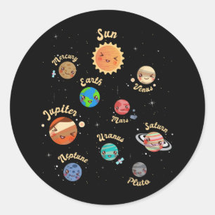 Solar System Planets Kids Knowledge Rymden Runt Klistermärke