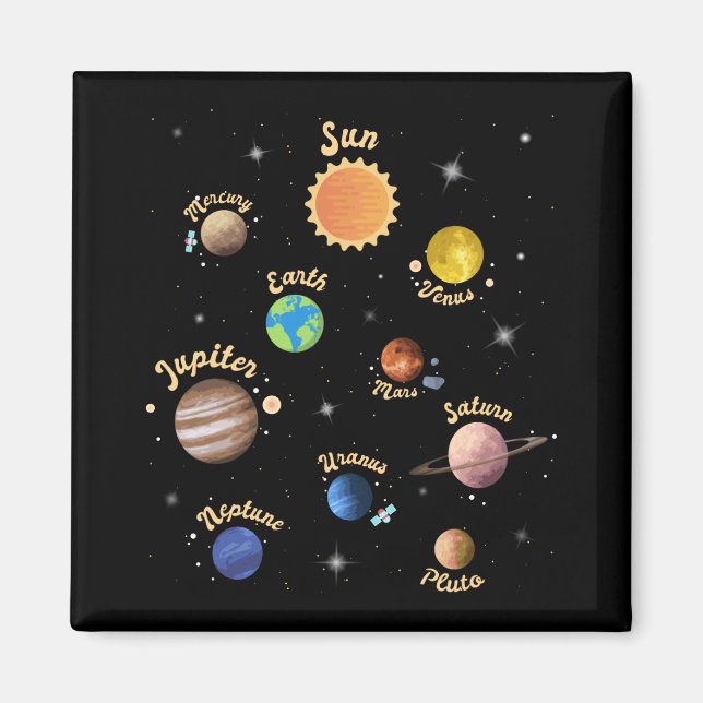 Solar System Planets Kids Knowledge Rymden T- Magnet (Framsidan)