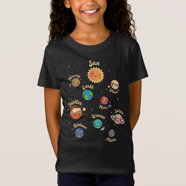 Solar System Planets Kids Knowledge Rymden T Shirt (Framsida)