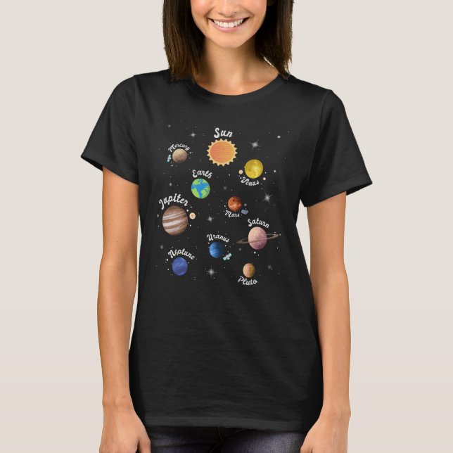 Solar System Planets Kids Knowledge Rymden T Shirt (Framsida)