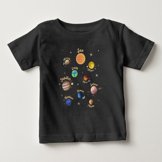 Solar System Planets Kids Knowledge Rymden T- T Shirt (Framsida)