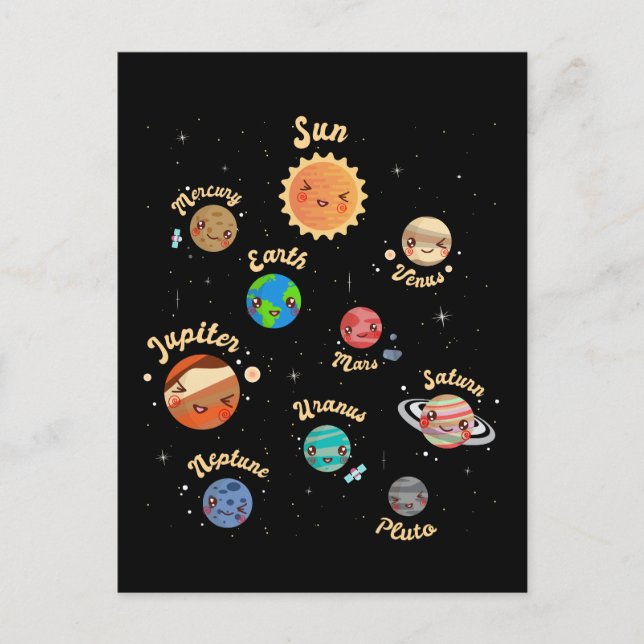 Solar System Planets Kids Knowledge Rymden Vykort (Framsida)
