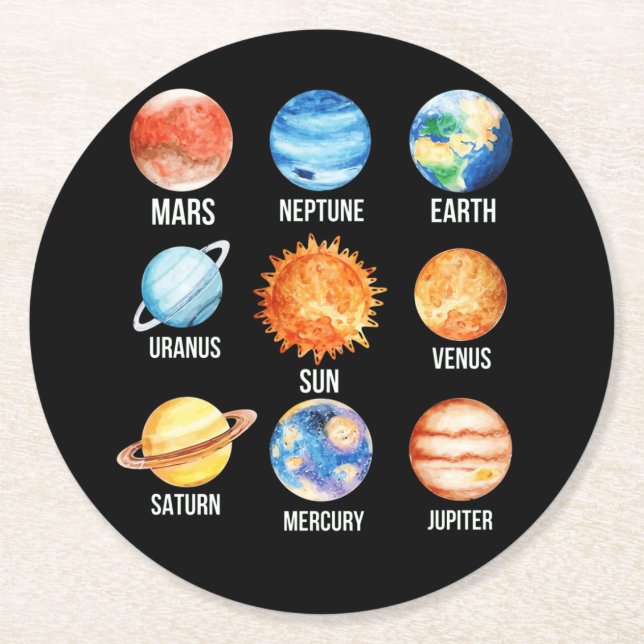 Solar System Planets Science Earth Underlägg Papper Rund (Framsidan)