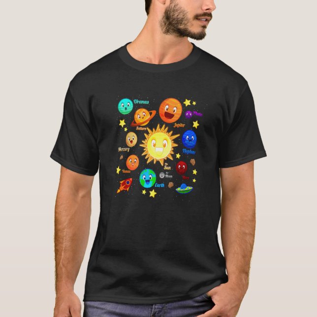 Solar System Planets Science Space Boys Girls Kids T Shirt (Framsida)