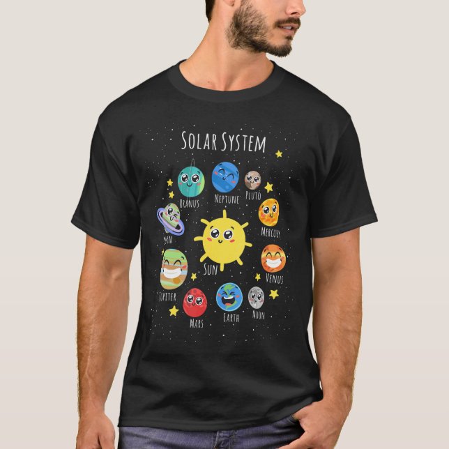 Solar System Planets Science Space Boys Girls Kids T Shirt (Framsida)