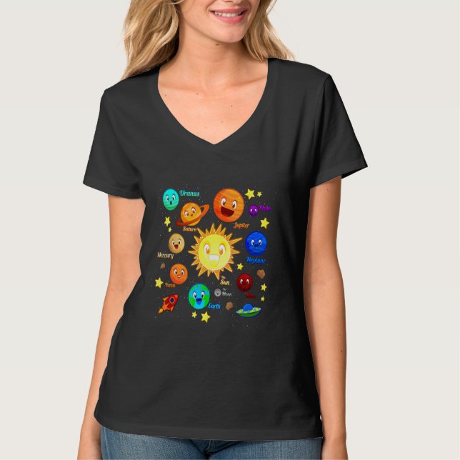Solar System Planets Science Space Boys Girls Kids T Shirt (Framsida)