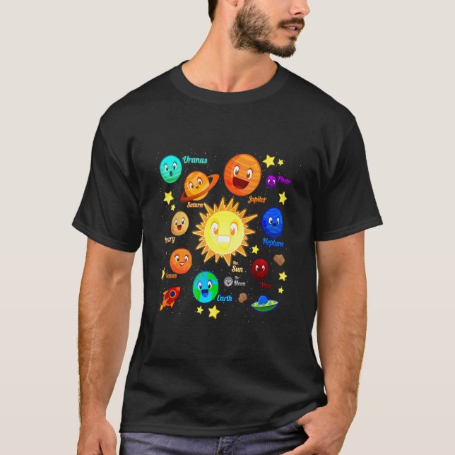 Solar System Planets Science Space Boys Girls Kids T Shirt (Framsida)