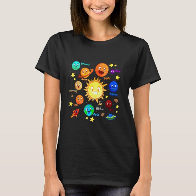 Solar System Planets Science Space Boys Girls Kids T Shirt (Framsida)