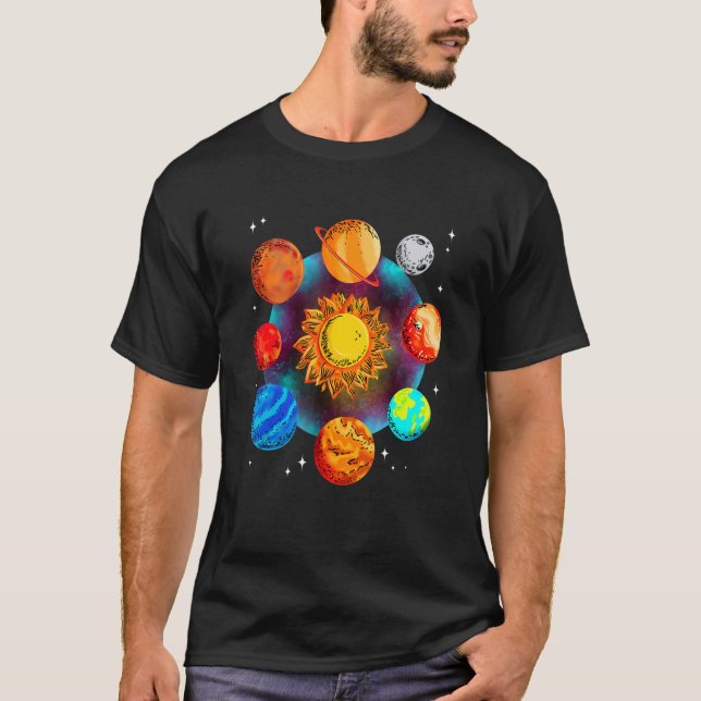 Solar System Planets Science Space Boys Girls T Shirt (Framsida)