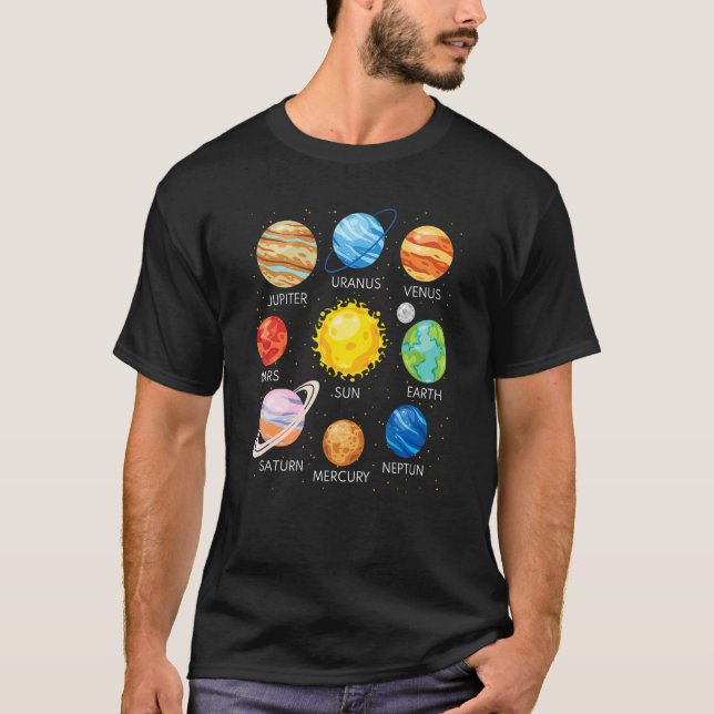 Solar System Planets Science Space Galaxy Universe T Shirt (Framsida)