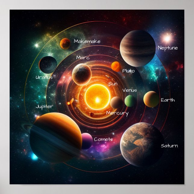 Solar System Planets Sol Jupiter Illustration Poster (Framsidan)