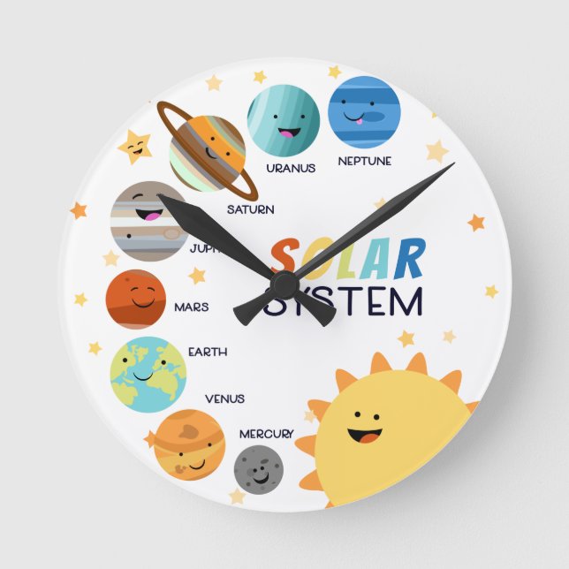 Solar System Planets Space Education Homeschool Rund Klocka (Framsida)