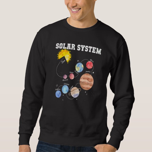 Solar System Sol Planet Science Astronomy Space Mo Lång Ärmad Tröja (Framsida)