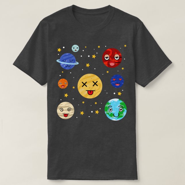 Solar System Space Science Astronomy Cute Planets T Shirt (Design framsida)