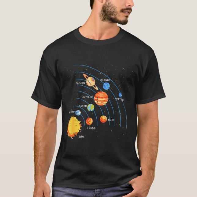 Solar System Sun Planets Orbit Space Galaxy Men Wo T Shirt (Framsida)